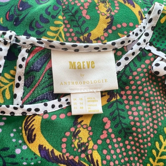 EUC Anthropologie Maeve Green Paisley Janis Dress Size 14 - Picture 5 of 10